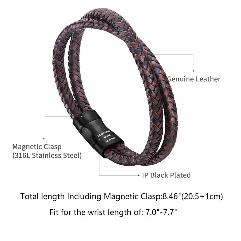 murtoo Mens Bracelet Leather Braided, Brown and Black Leather Bracelet for Men - Image 2